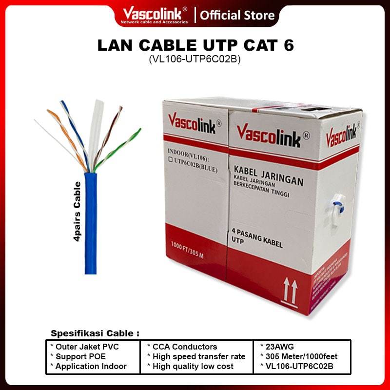 Kabel LAN UTP Cat 6 Vascolink / Kabel DATA Cat 6 vascolink