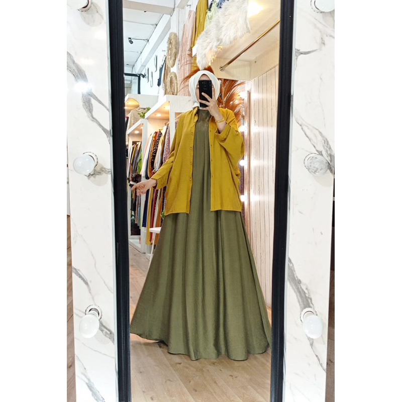 Gamis Wanita rompi Kemeja - Gamis Bahan Crespo premium - Bagian Gamis Polos Kemeja kancing depan ber