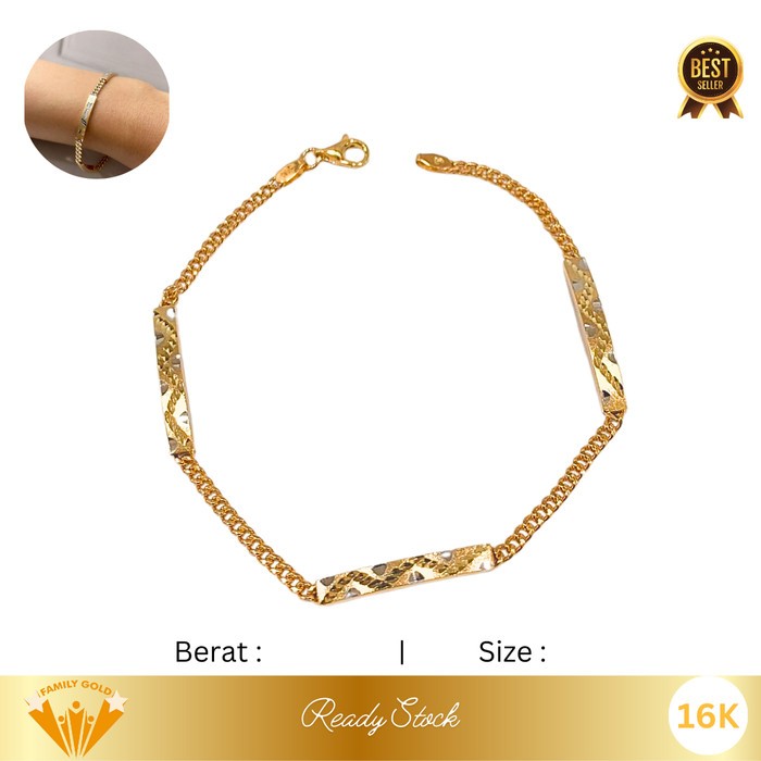 Gelang Emas Kadar 16K Model Reguler Rantai Plat Family Gold