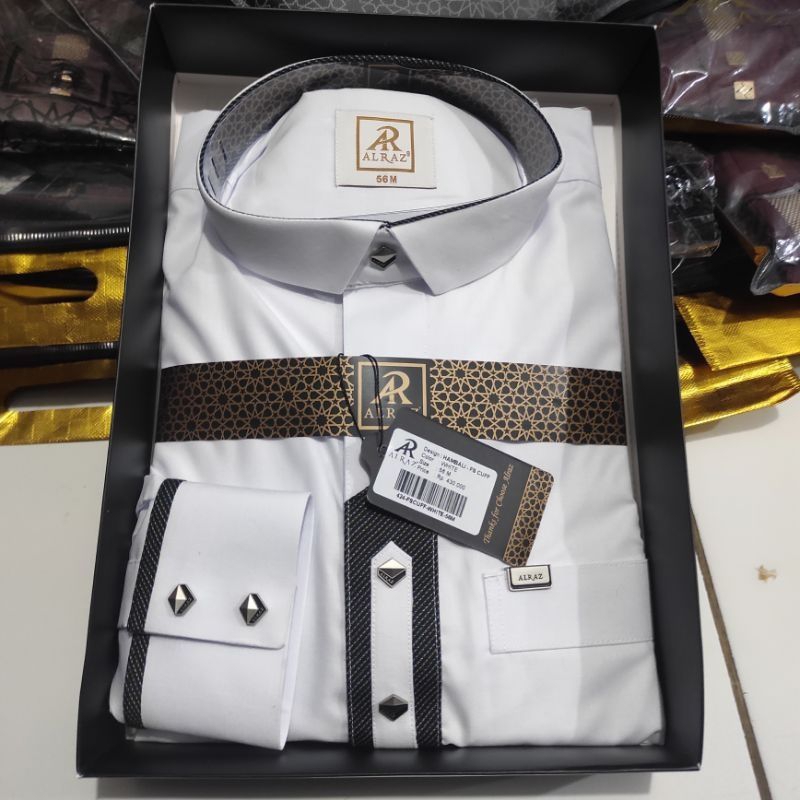 Jubah / Gamis zipper Alraz Hitam Putih Manset Premium / Jubah Katun import / Jubah Alraz Design Hamb