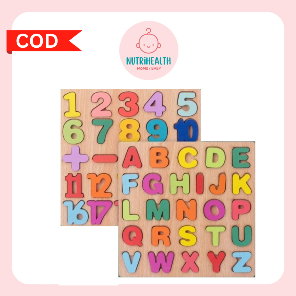 Mainan Puzzle Kayu Edukasi Huruf ABC Angka Bentuk Geometri untuk Belajar Anak