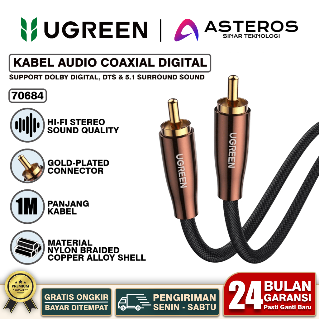 UGREEN Kabel Digital Audio Coaxial RCA HiFi 5.1 Surround Sound For Speaker DVD 70684
