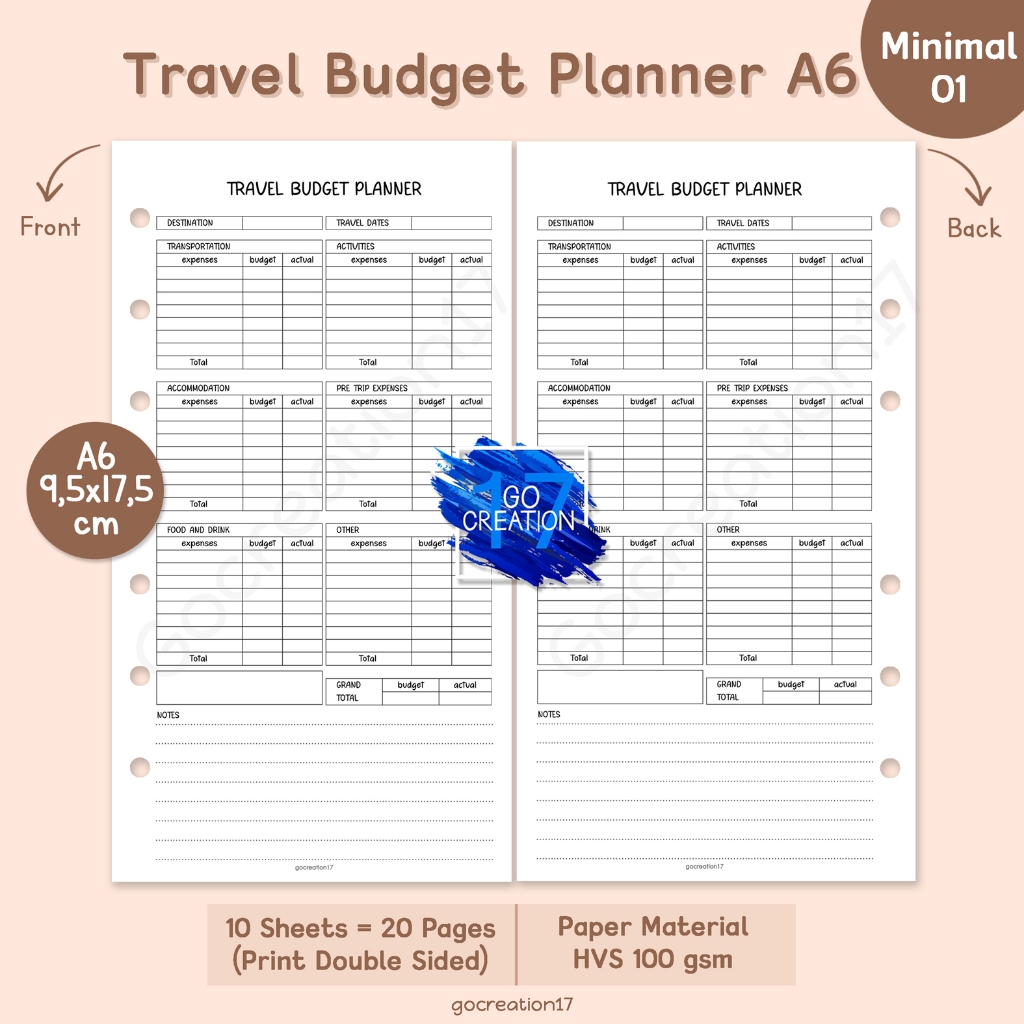 

Buku Planner Refill Kertas Isi Binder Travel Budget Plan Simple Minimalis A6