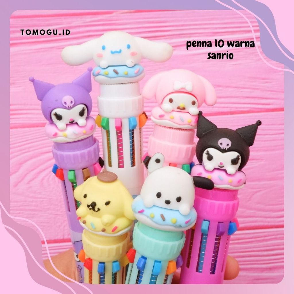 

Pena 10 Warna Sanrio Pen Bolpen Pulpen Karakter Warna Warni Pom Purin Kuromi My melody Cinnamoroll