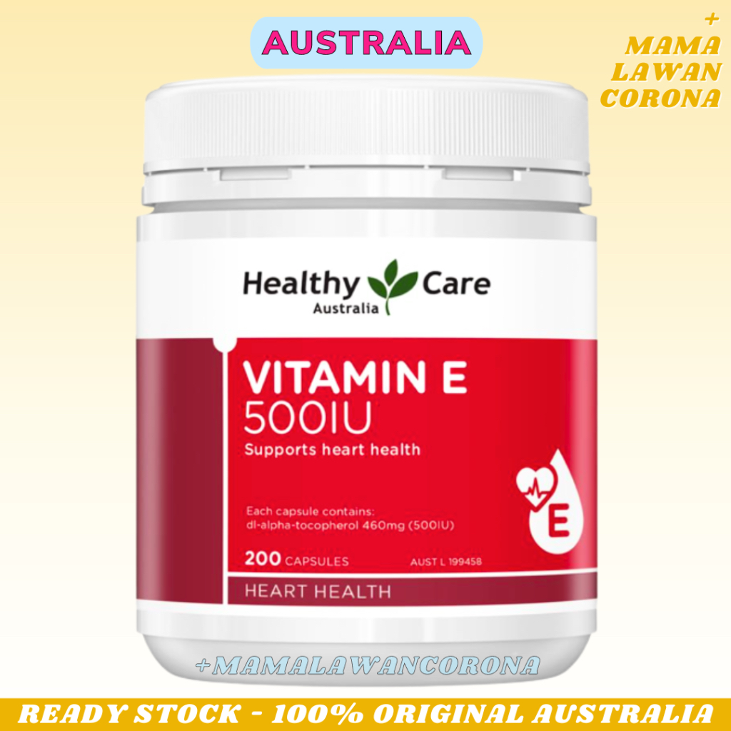 HEALTHY CARE AUSTRALIA Vitamin E 500iu 200 Capsules / Vit E 500 iu 150 Kapsul 1000iu 1000 100 Caps