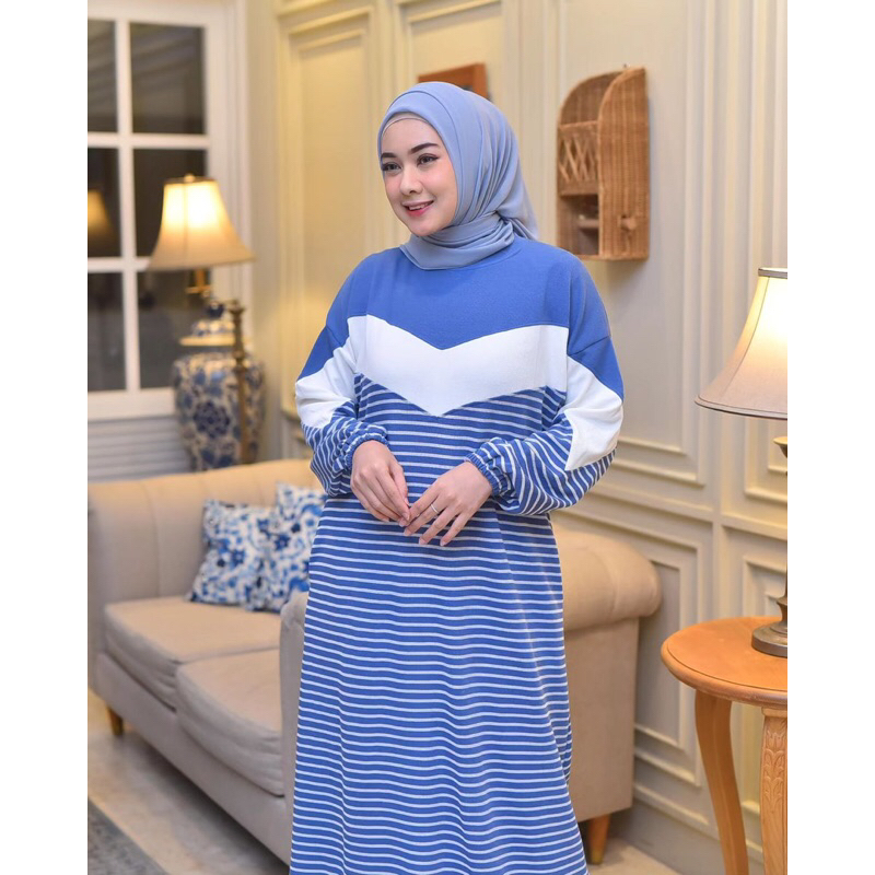 Olala Dress Salur Knit Import Premium / Gamis Kaos Premium / Gamis Kaos Terlaris / Gamis Kaos Knit