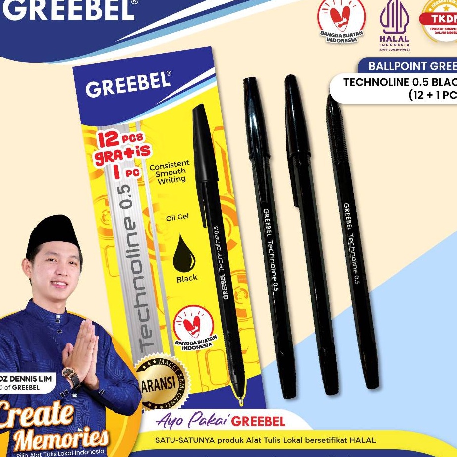 

TERLARISSS GREEBEL Pulpen Ballpoint Technoline 5 Hitam 12 PCSSET Pulpen Greebel Pena Ballpen