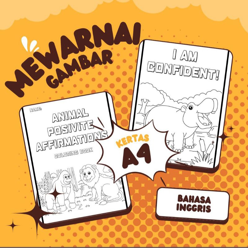 

kertas Mewarnai 18 Lembar Tema Gambar Karakter Binatang Disertai Bahasa Inggris Untuk Anak Usia Dini TK, Paud, SD