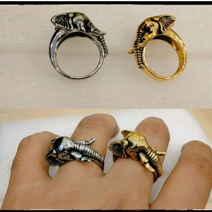 Cincin Gajah Cincin Titanium pria skull ring unik anti karat selamanya