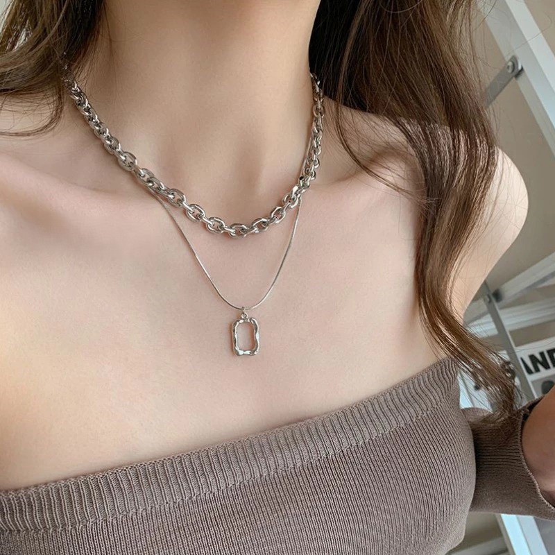 Kalung Titanium Simple Silver Mewah Korea Fashion Style Elegan