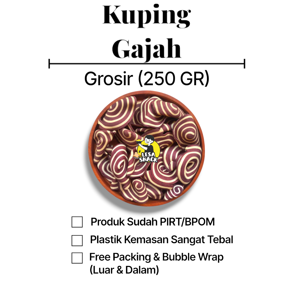 

Kuping Gajah Coklat Manis Snack Kiloan Rasa Gurih & Renyah Kemasan 250 Gram