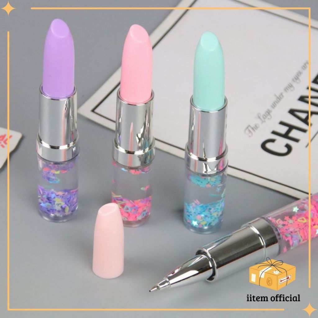 

Pena Gel Glitter Air Lipstick Lipstik Pulpen Pendek Bolpoint Pen Pulpen Tinta Pen Bolpen