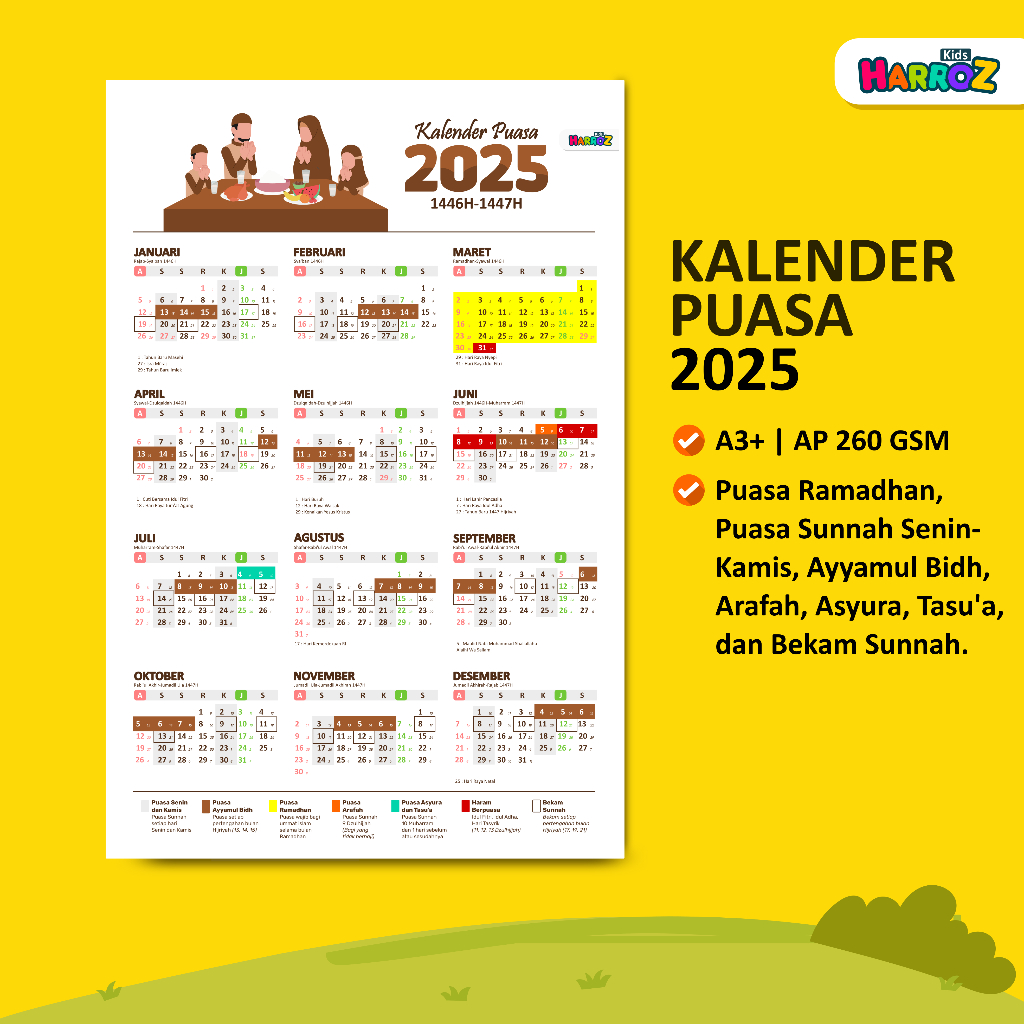 Kalender Puasa 2025 Komplit Ukuran A3+ Hijriyah Kalender Bekam Kalender Islam