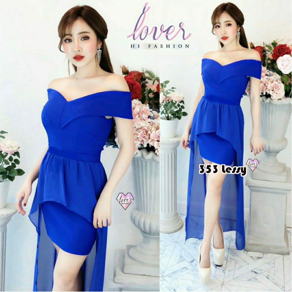 353 Gaun Panjang Wanita Kekinian Buat imlek Natal Tahun Baru Kekinian Terbaru Model Sabrina - Dress 