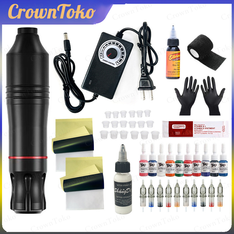 ORI/COD Set pena tato/set lengkap alat tato Mesin Tattoo Rotary Pen Full Set Tattoo Pen Machine Alat