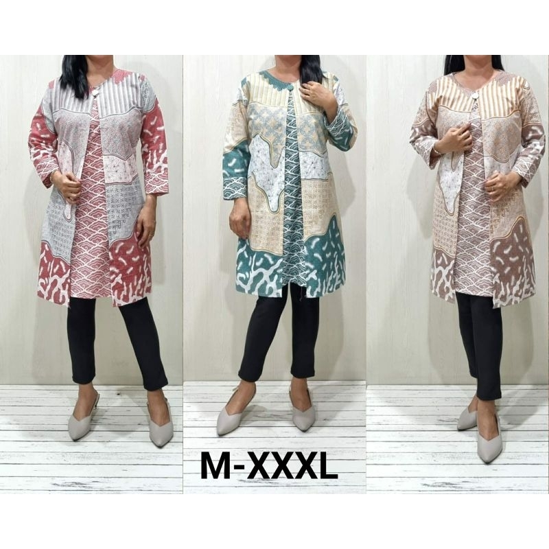 Tunik Dress Wanita Batik Rompi Lengan Panjang