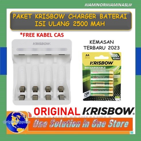 ORIGINAL Krisbow Charger Baterai 4 Slot Aa/Aaa Fast Charging Casan Batre Isi Ulang 2500 mAh