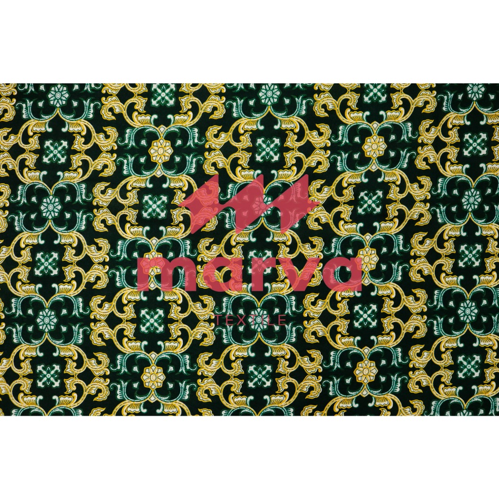 Kain Batik Meteran Premium Bahan 100% katun motif bunga warna Hijau by Marva textile