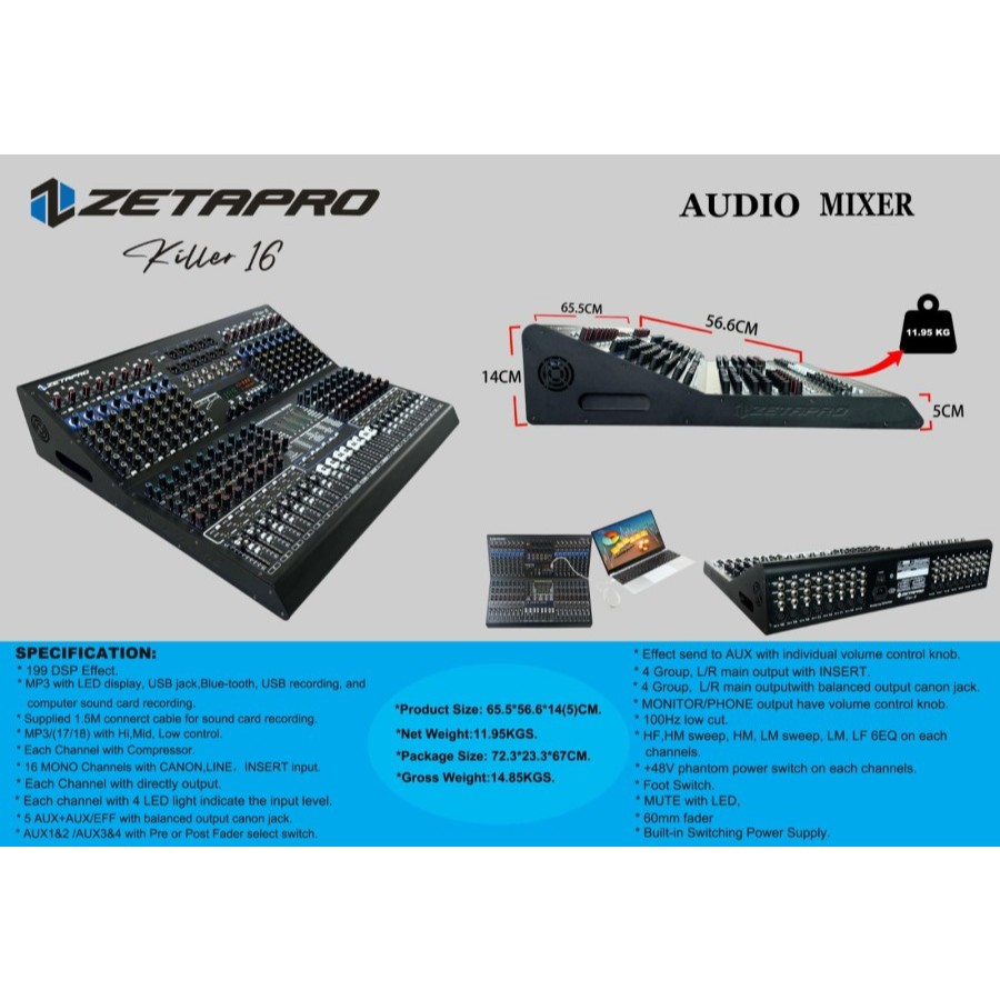 Mixer Audio 16 Channel ZETAPRO KILLER16 | KILLER 16 199 DSP Effect Original