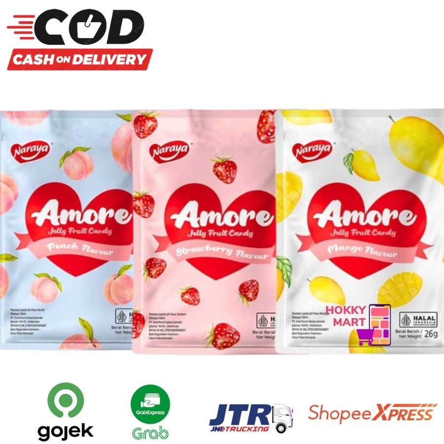 

[ HOKKY ] Naraya Amore Jelly Fruit Candy 26gr Mango Strawberry Peach Jelly Buah Permen Jelli Lunak Snack Cemilan Anak Halal