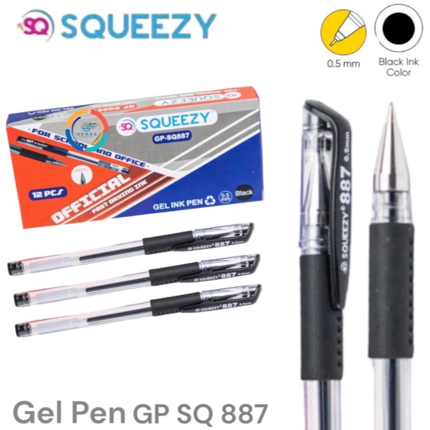 

Gel Pen Squeezy SQ-887 0.5 Kemasan Per Pak Isi 12 Pcs