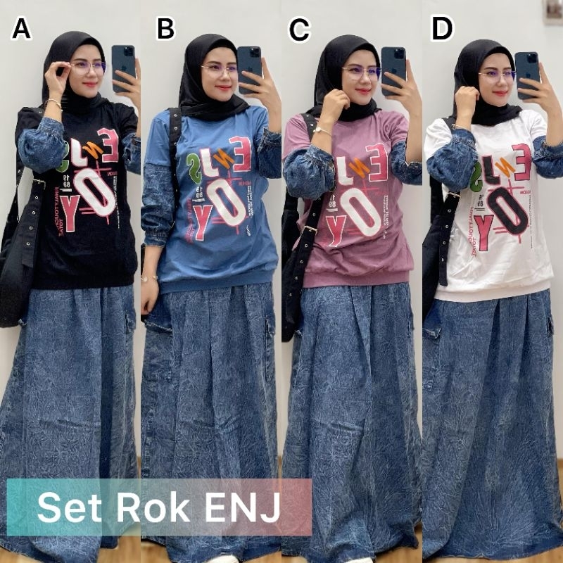 ONE SET ENJ/SET ROK SOFTJEANS/ONE SET ROK/BLOUSE SET ROK/SETELAN ROK
