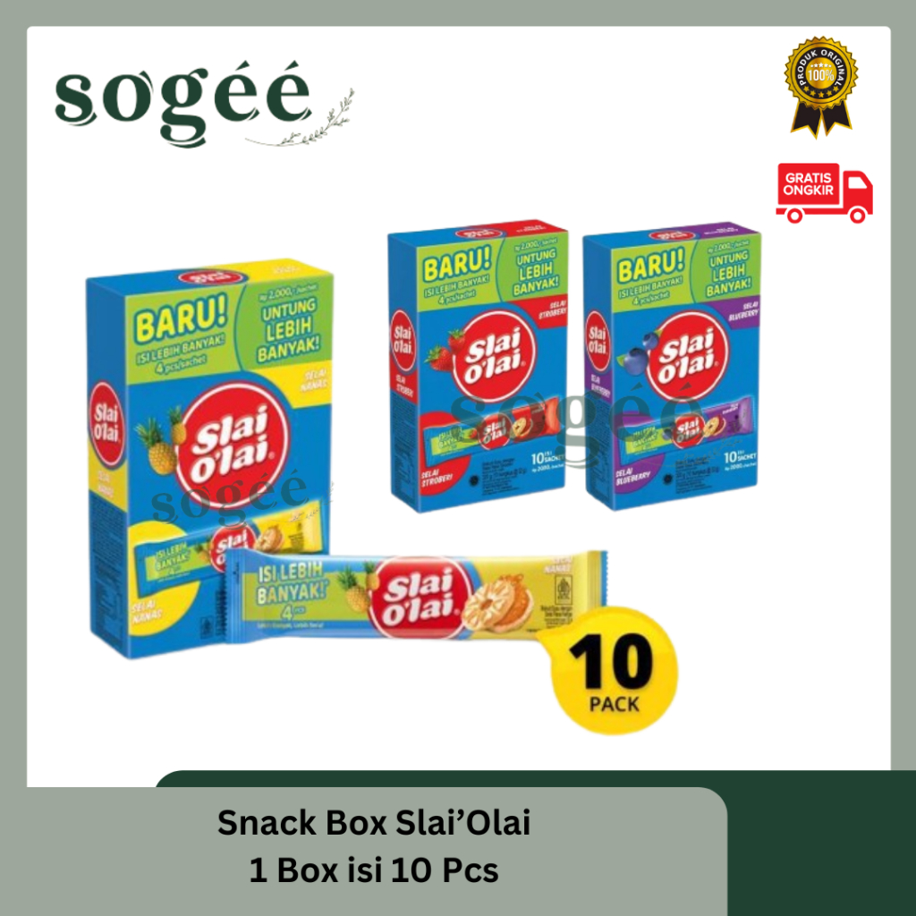 

Sogee.Snack ☘️ Snack Box SlaiO'lai Blueberry/Strawberry/Pineapple-Nanas 1 Box/ 10 Pcs