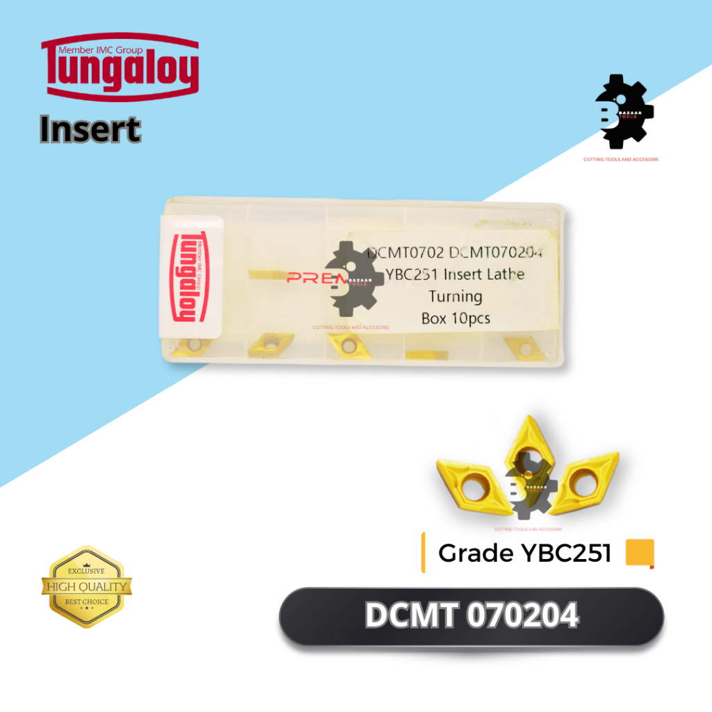 INSERT DCMT 070204 Grade YBC251 - Merk TUNGALOY - Insert Pahat Bubut - Pisau Pahat - Baru - Original