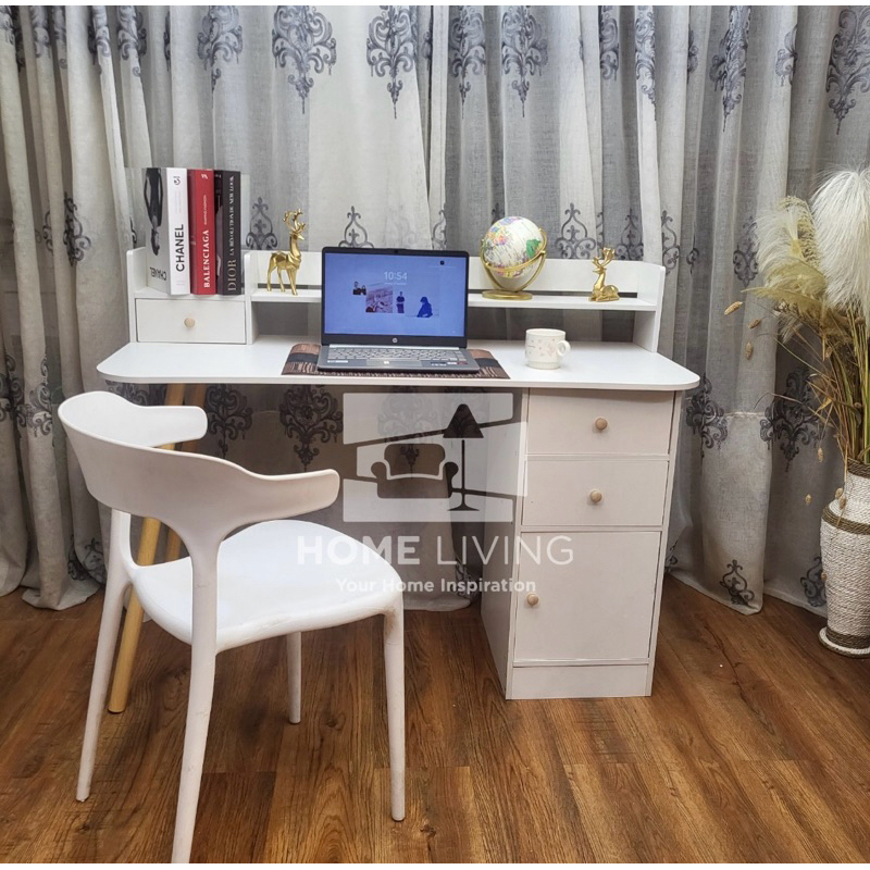 HOMELIVING - SET MEJA + KURSI BELAJAR - MEJA TULIS - MEJA PUTIH - KURSI PUTIH