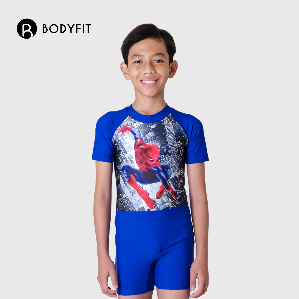 Bodyfit Spiderman Swimsuit Kids Blue | Baju Renang Selam Pendek Anak Laki-Laki