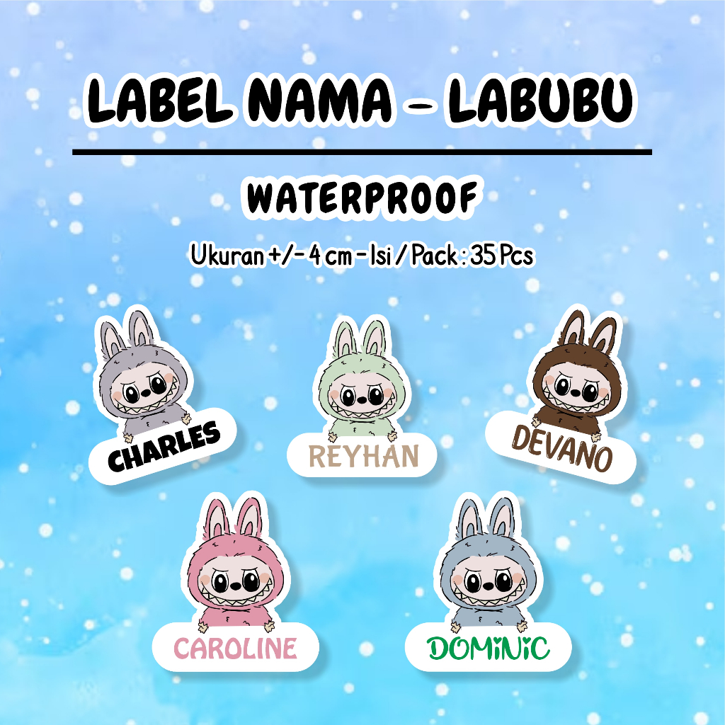 

35 pcs Stiker Label Nama Custom Karakter Labubu Waterproof Anti Luntur