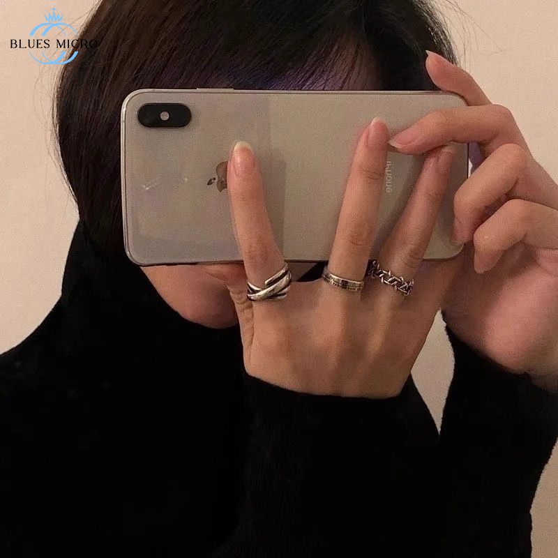 FAVORIT COD 3 Pcs Set Cincin Titanium Cincin Punk Pria Cincin Retro Pria Cincin Gaya Romawi Retro/