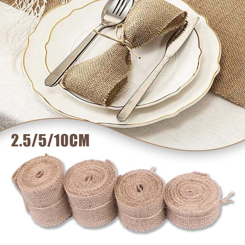 

10m Pita Karung Goni Jute Ribbon Burlap Decoration 2.5/5/10cm Pita Tali Goni Obras Krem Roll Dekorasi Diy Graft Pita Souvenir