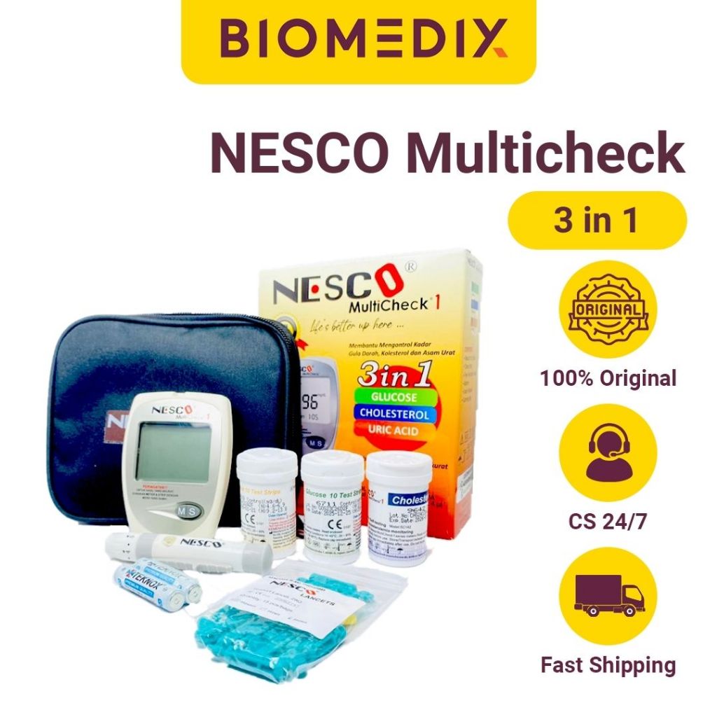 Alat Nesco Multicheck GCU 3 in 1 Cek Gula Darah, Kolesterol, Asam Urat / Alat Cek gula Darah Lengkap