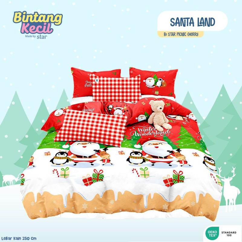 kain sprei meteran santa land bintang kecil