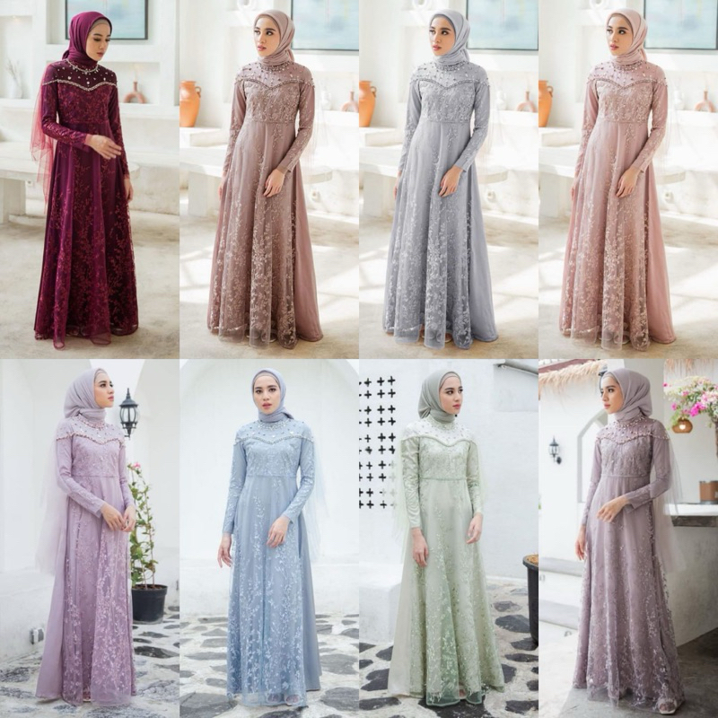 Namira dress brokat kombinasi tille premium gamis mewah gamis lebaran gamis brokat ice blue gamis ke