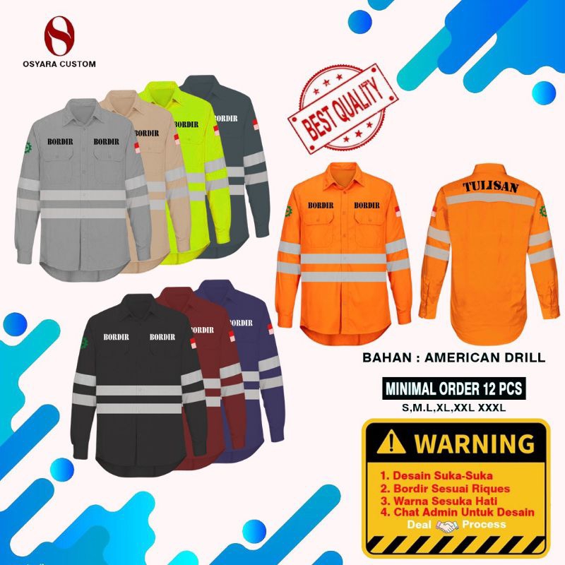 Baju Safety Custom Bordir Satuan / Kemeja Wearpack Custom Bordir / Baju Kemeja Lapangan Custom Bordi