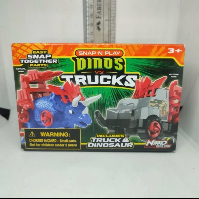 Mainan Anak Snap n Play Dinos VS Trucks Triceratops A Ori Nikko Toys