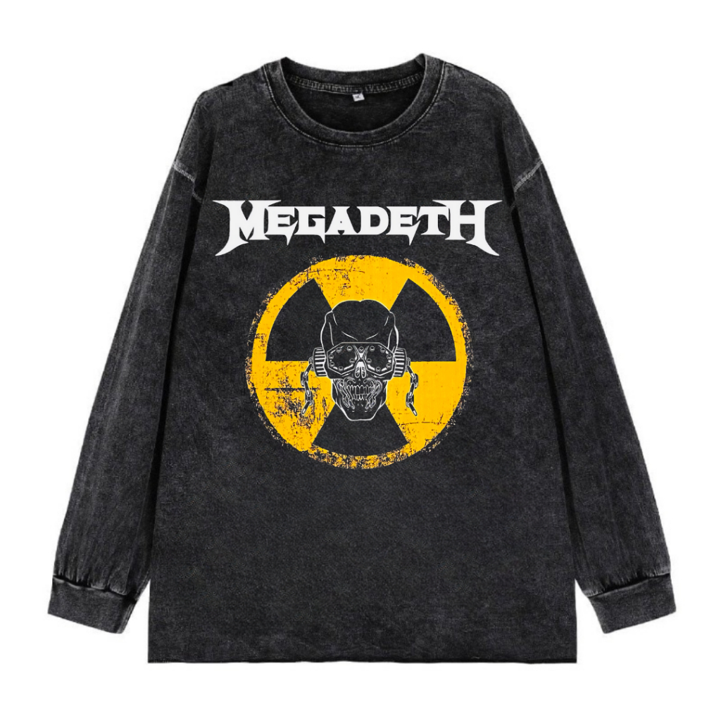 Deliberate "Megadeth" Stone Wash Long Sleeve Oversized T-Shirt | Vintage | COD | Atasan | Kaos Band