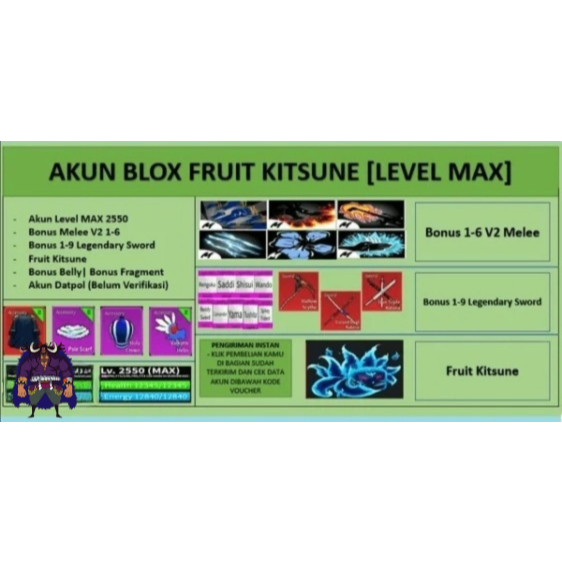 Akun Blox Fruit KITSUNE [Level MAX] [Datpol] software[Belum Verifikasi]