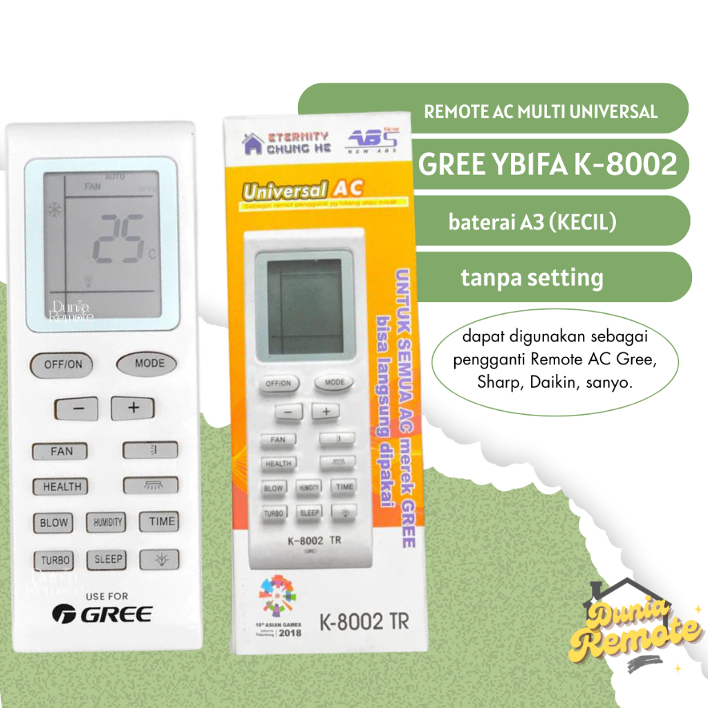Remot / Remote Multi Universal AC Gree Sharp daikin Sanyo Type K-8002TR