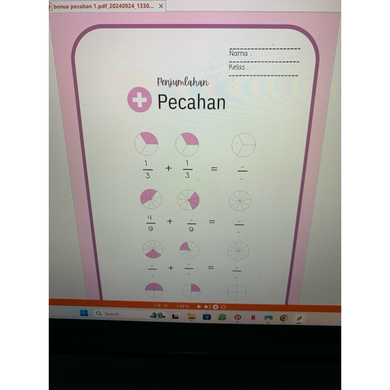 

LATIHAN SOAL SD MATEMATIKA MENYUSUN PECAHAN 9 LEMBAR
