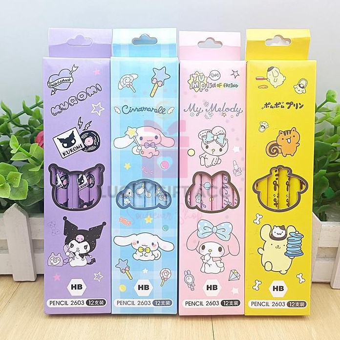 

LANGSUNG ORDER GAN 12 Pcs Pensil Sanrio Set Pensil Anak Lucu Kartun Jepang Cinnamorol Kuromi Melody