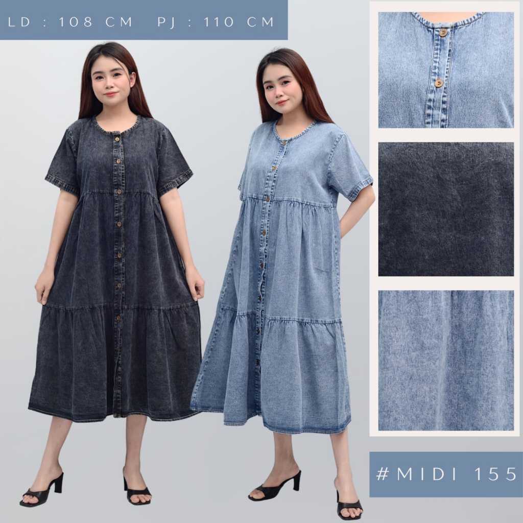 cod midi dres//bahan jeans//midi wanita busui//midi tangan pendek//100% realpict