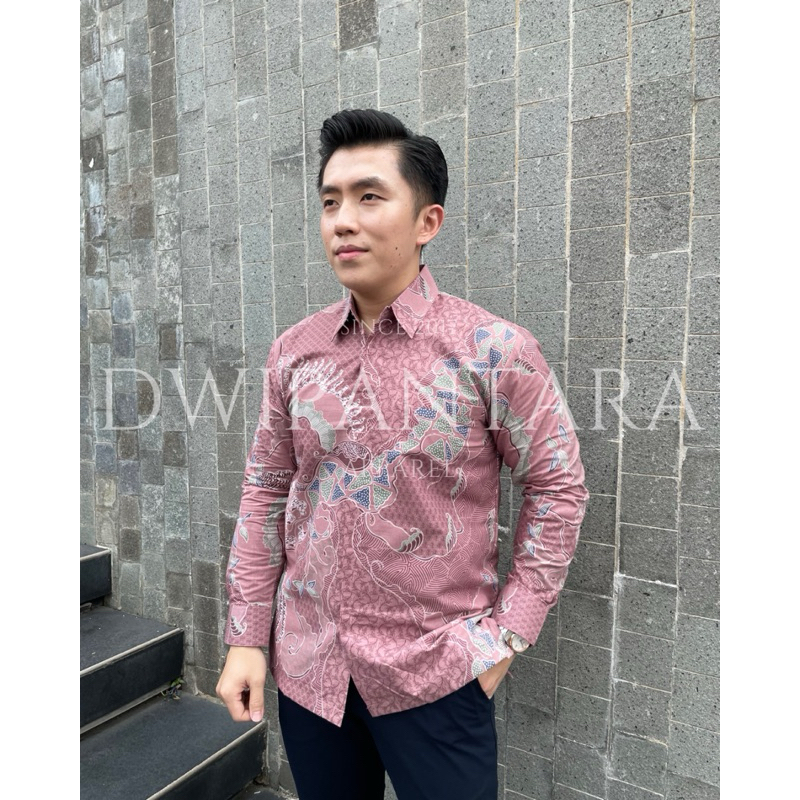Batik Parigi Baby Pink Dusty Pink, Batik Pria Premium, Lengan Panjang, Katun Furing