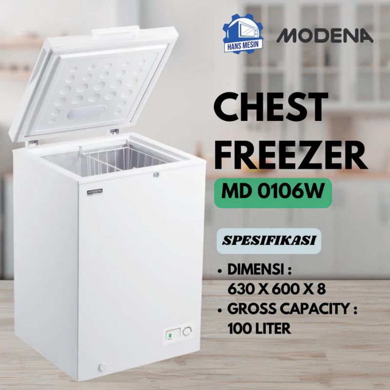 MODENA Chest Freezer Box Pendingin 100 Liter White MD-0106 W Original