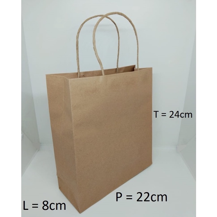 

PAPERBAG KRAFT POLOS OKEY A SMALL 1pcs 22X8X24cm Coklat TALI 125 GSM
