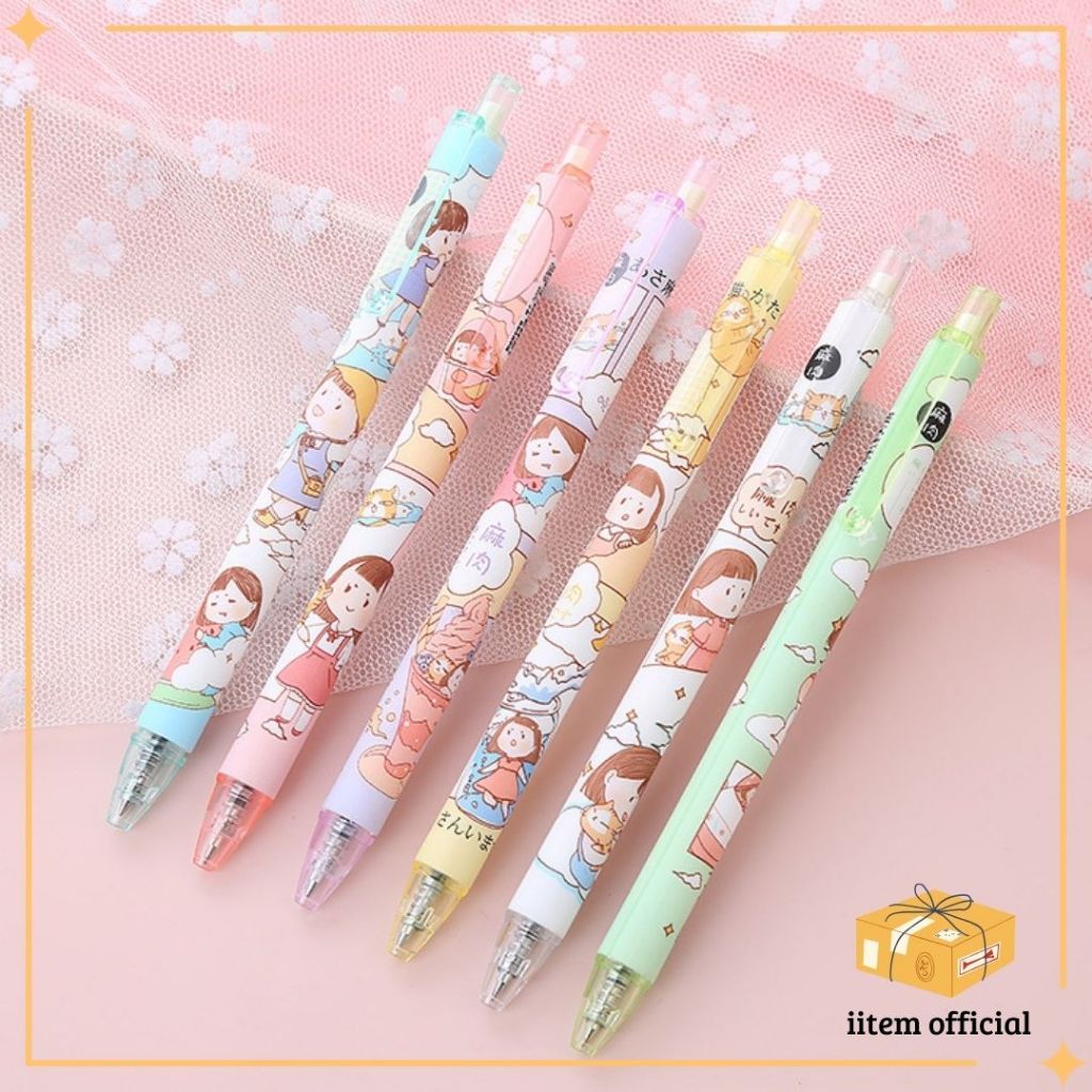 

Pena Mekanik Motif Cewek Perempuan Pulpen Girl Cetek Tinta Hitam Pen Bolpen Bolpoint Lucu