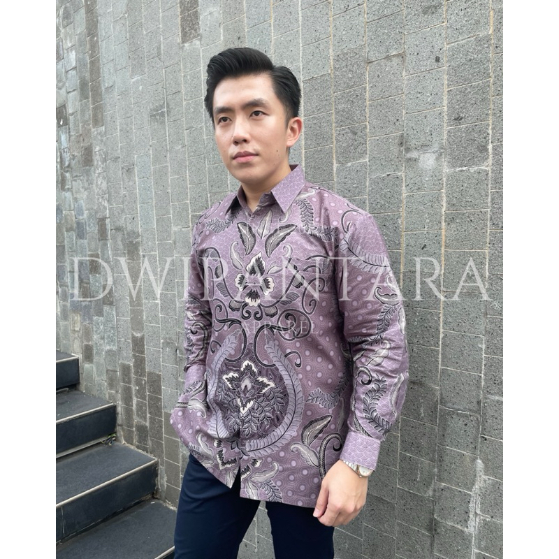 Batik Tikala Ungu Lilac, Batik Pria Premium, Lengan Panjang, Katun Furing