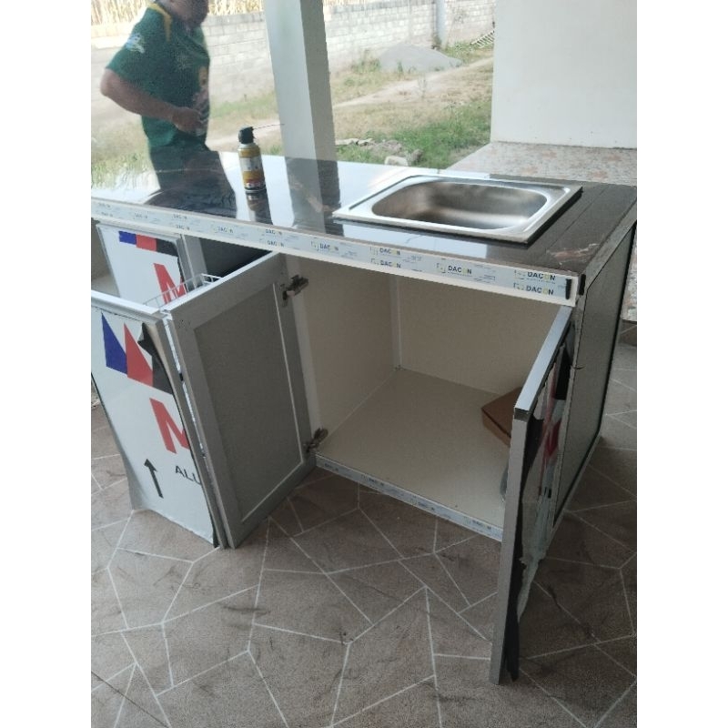 Meja dapur alumunium top table granite full set tipe premium (slow motion)